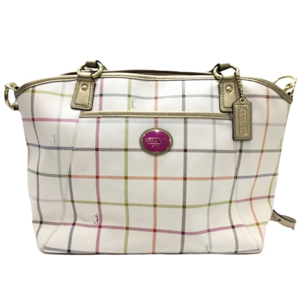 COACH Peyton Tattersall Pocket Tote Crossbody bag purse pink red plum purple